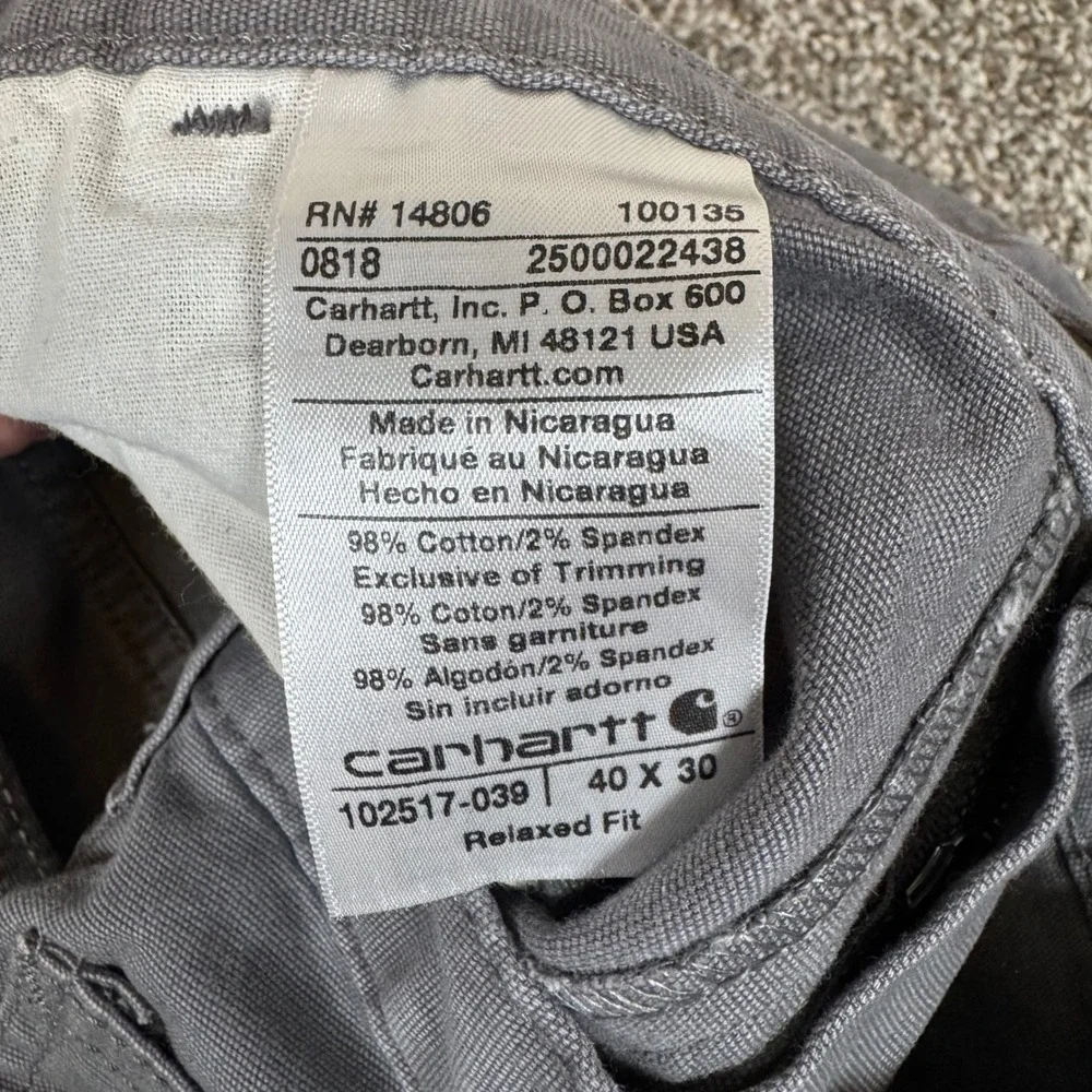 Carhartt Rugged‎ Flex Canvas Five-Pocket Jean 102517-039 Shadow Gray 40x30 Mens